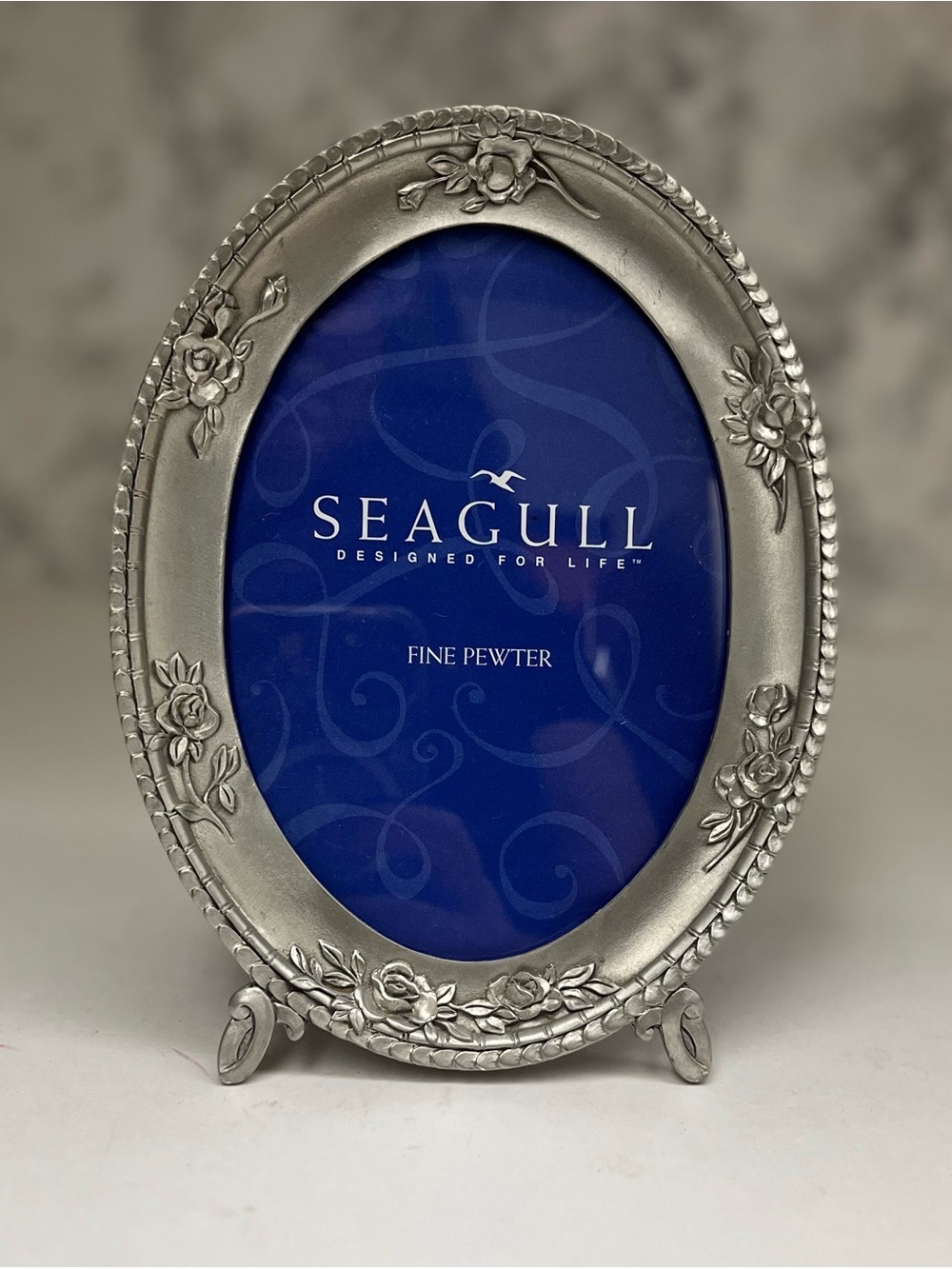 Vintage Seagull Pewter Oval Rose Picture Frame